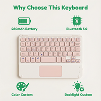 Keyboard Mini Universal 7 Inci dengan Touchpad Mouse Plastik untuk iPad iPhone Tablet PC, Model Gunting, Bluetooth, Tata Letak US, Logam Ultra