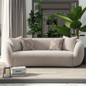 Sofá <span class=keywords><strong>Esquinero</strong></span> de Tres Plazas para Sala de Estar, Moderno, Tapizado en Tela Bouclé Color <span class=keywords><strong>Blanco</strong></span> Nube, Venta al por Mayor - Product Image 1