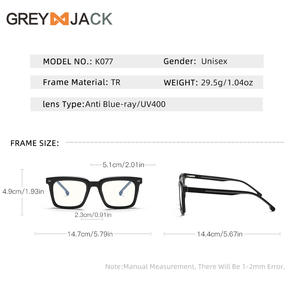 Montures de lunettes rectangulaires Greyjack K077 unisexes, monture complète en TR, protection anti-lumière bleue pour hommes, femmes et étudiants - Product Image 1