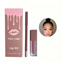 Kit de lèvres mat vegan waterproof avec rouge à lèvres liquide hydratant haute pigmentation et crayon à lèvres rétractable