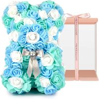 Bunga Buatan Tangan Berbentuk Beruang Warna Polos untuk Hari Valentine, Ulang Tahun, dan Hari Ibu, Pernikahan, dengan Kotak Hadiah Biru 10 inci