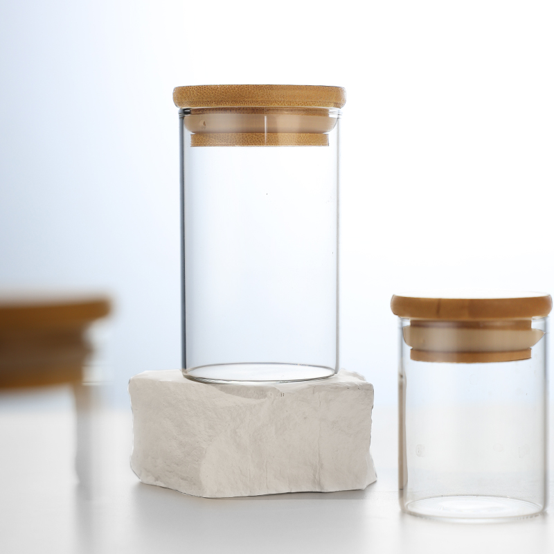 Spice Jar With Bamboo Lid Glass Jars Bottle Containers for Food Spice Herb Flower Candy Glass Packaging With Bamboo Wooden Lid