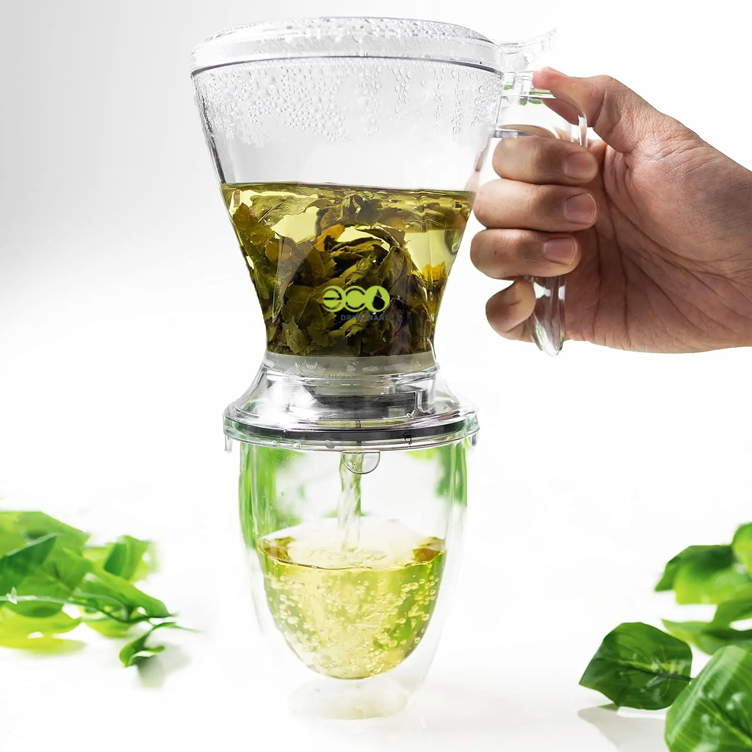 Stocked Lower MOQ 600ML 20 oz Customized Magic Tea Maker Leaf Tea Steeper Bottom Dispensing Teapot Easy Tea Infuser with coaster