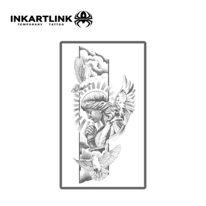 INKARTLINK Adesivo Tatuaggio Classico Angelo Ragazza in Preghiera Colomba della Pace Luce Sacra Realistico Erboristico Semipermanente 15 Giorni Arte Corporea Braccio - Product Image 4
