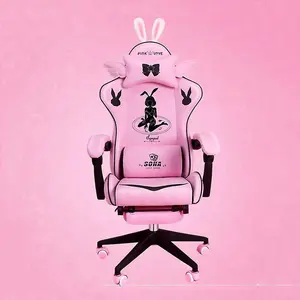 Denmark gaming chair wholesale linked armrest with embroidery logo MOQ 100pcs wide black&pink girl kawaii design cute headrest