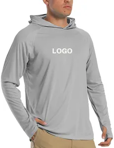 Camisas de manga comprida com capuz para homens ao ar livre 100% poliéster UPF50 UV camisa de pesca de secagem rápida com furo para polegar