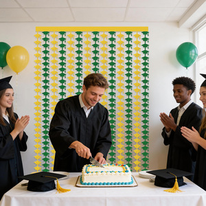 Cortina de Oropel de 1x2m para la Temporada de Graduación, Material PET, Forma de Birrete, Fondo Brillante para Fiestas, Decoración de Fiesta con Combinación de Colores - Product Image 4