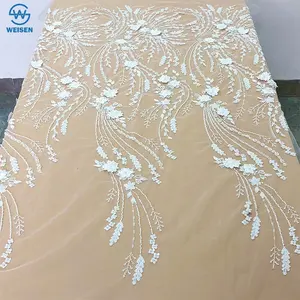 Fashionable 3D floral embroidery process, tube bead embroidery, lace wedding dress fabric WS-3179