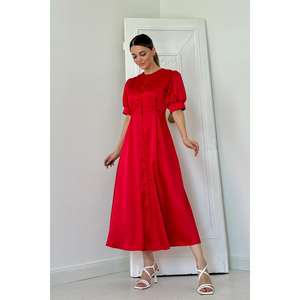 Vestido de Noche Rojo Satinado al por Mayor, Corte en A, Cintura Natural, Ajuste Cómodo - Product Image 5