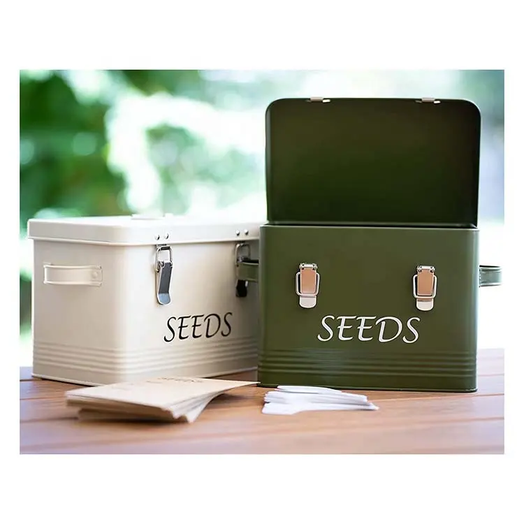 Green Steel Seed Packet Aufbewahrung sdose Organizer Garden Seed Aufbewahrung sbox mit 3 geräumigen Fächern 10 Samen umschläge 10 Etiketten