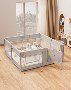 Corralito gris de diseño moderno para bebés, tela plegable de seguridad para niños que gatean, diseñado por <span class=keywords><strong>Femce</strong></span> - Product Image 3