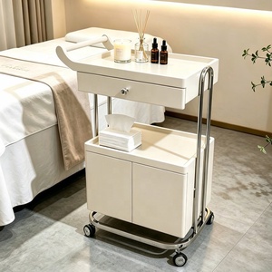 Carrito de Madera Blanco Portátil de Alta Gama para Salón de Belleza y Spa con Estante para Tratamientos y Camas de Masaje para Salón, Spa y Barbería - Product Image 5