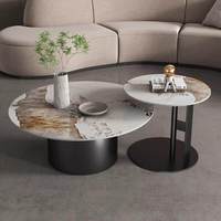 Table basse de salon élégante et créative de luxe, table centrale ronde moderne en pierre avec acier inoxydable, mobilier de maison