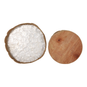 Vassoio Decorativo Intrecciato con Bordo Ondulato e Inserto in Marmo, Vassoio Rotondo per Bagno, Gioielli, Oggetti di Valore, Comodino, Tavolino da Caffè, Centrotavola - Product Image 3