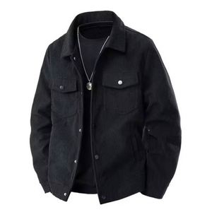 Blouson Bomber Homme en Velours Côtelé Crocheté avec Col Montant Enduit, Fermeture Éclair Avant, Logo, Printemps, Long, Fin, Décontracté, Élégant, Jeune et Tendance - Product Image 5