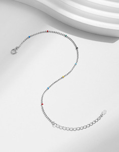 925 <b>Silver</b> Chain <b>Bracelet</b> With Colorful Ball <b>Charms</b> Minimalist Everyday Wear dainty adjustable beaded wrist chain Unisex Style - Product Image 5