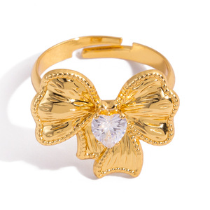 Bowknot Ring Gold Tone Heart Zircon Women's Jewelry <b>Gift</b> Fashion Ring - Product Image 5