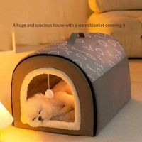 Grand lit confortable et portable pour chat et chien, utilisable toute l'année en extérieur, avec coussin amovible et lavable, style maison de dessin animé, accessoire d'enclos