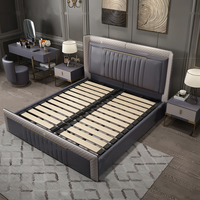 Lit double de luxe nordique avec tête de lit en cuir, cadre en bois, design moderne, couleur personnalisable, mobilier de chambre, lit moelleux