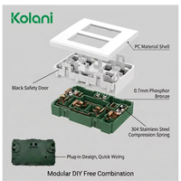 Placa de pared de montaje oculto Kolani de 120 mm cuadrados, interruptor de 3 módulos + toma universal horizontal de seis orificios, panel de PC blanco brillante