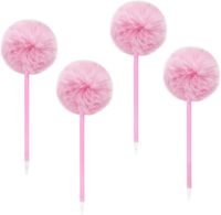 Stylo bille 1,0 mm en gros avec pompon en peluche, idéal pour cadeau d'affaires, papeterie coréenne, fournitures de bureau en plastique, encre noire