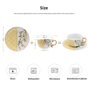 Ensemble tasse et soucoupe à thé en céramique orientale avec anse dorée et motif floral pour le thé de l'après-midi - Product Image 6
