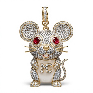 Colgante de ratón con encanto animal, de aleación chapada con cristales de diamantes de imitación, accesorio de joyería para regalo - Product Image 1