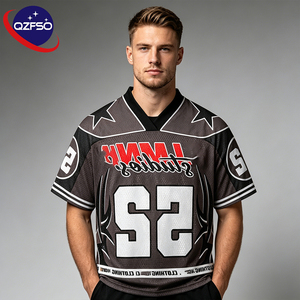 QZFSO Custom Hip Hop Vintage Sublimation Soccer T Shirt American Football Uniform <b>Top</b> Rhinestone Mesh Fabric Rugby Sport Jersey - Product Image 1