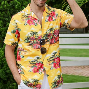 เสื้อเชิ้ตฮาวายพิมพ์ลายคอตั้งสำหรับผู้ชาย Damipow ODM เสื้อชายหาดสไตล์ทรอปิคอลติดกระดุม เหมาะสำหรับวันหยุดพักผ่อน ล่องเรือ ฮาวาย เสื้อผ้าฤดูร้อน - Product Image 4