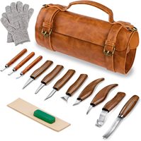 Ensemble de couteaux à sculpter le bois en gros, 15 pièces, en acier SK5, kit d'outils DIY pour enfants et débutants avec sac en cuir