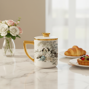 Tasse à thé en porcelaine fine avec infuseur à thé réutilisable, grande capacité, portable pour les voyages/<span class=keywords><strong>camping</strong></span>, emballage cadeau, compatible micro-ondes/lave-vaisselle - Product Image 1