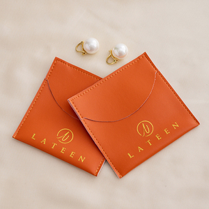 Custom Printed Mini Light Pink Orange <b>Gift</b> Bags Pu Leather Flap <b>Envelope</b> Ring Necklace Earring Jewelry Packaging Pouch - Product Image 1