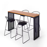 Table de bar industrielle en métal et bois Ensemble 4 tabourets à dossier haut Home Bar Restaurant