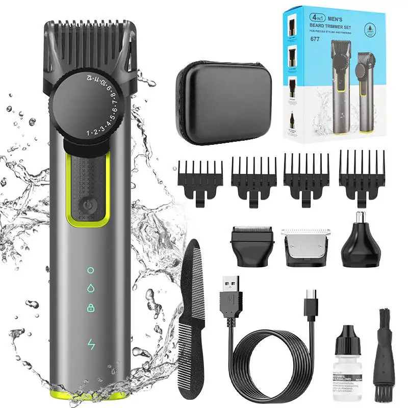4 IN 1 Hair Cutting Kits Professional Electric Trimmers Shaver Storage Package IPX5 Waterproof Body Grooming Nose Hair
