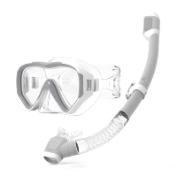 Ensemble de plongée 3 pièces : Masque anti-buée en verre trempé (Silicone+PVC+PC+PP), Palmes de natation et Tube respiratoire sec pour plongée libre et snorkeling