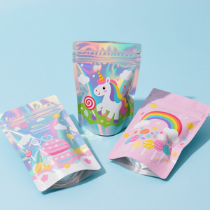 Impression numérique Preuve d'odeur Stand up Pochette à fermeture éclair Feuille d'aluminium de qualité alimentaire Bonbons holographiques Mylar Sacs à fermeture éclair - Product Image 5