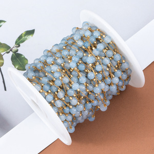 Chaîne de perles en acier inoxydable avec pierres rondes naturelles |   Chaîne de collier et de bracelet DIY au mètre - Product Image 3