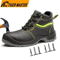 Calzado de Seguridad para Hombre OEM con Protección para los Pies, Certificación CE ENISO 20345, Puntera de Acero Antipinchazos, Cuero Vacuno Negro, Suela de PU Antideslizante y Resistente al Aceite