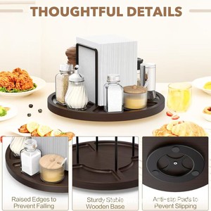 Solid Wood <b>Spice</b> <b>Rack</b> Round <b>Rotatable</b> With Paper Towel Holder Kitchen Seasoning Storage Organizer - Product Image 5