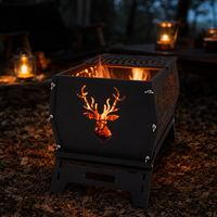 Brasero portable en acier au carbone avec motif cerf découpé pour le camping en extérieur et au jardin