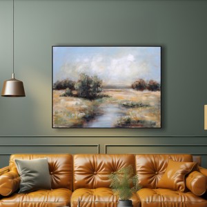 Peinture murale vintage peinte à la main, paysage de rivière et d'arbres, nature morte, pour la décoration de la maison - Product Image 1