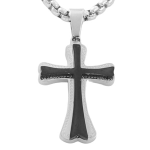 Men's Stainless Steel Cross Pendant <b>Necklace</b> Geometric Design Punk Retro Style 120193 - Product Image 1