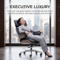 Chaise de bureau ergonomique à hauteur réglable, en cuir, avec structure en bois et alliage d'aluminium, conçue pour les espaces de travail et de réunion