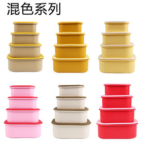 Silicone <b>Lunch</b> <b>Boxes</b> Rectangle <b>Stackable</b> Portable Food Storage Containers For Travel Camping Bento <b>Boxes</b> With Plastic Lid - Product Image 3