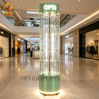 Présentoir de Lunettes Haut de Gamme pour Centre Commercial, Vitrine Rotative en Verre pour Magasin d'Optique avec Éclairage LED