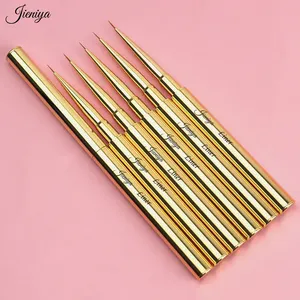 Yüksek kalite profesyonel altın Metal kolu naylon saç tırnak fırçası boyama şeritleme Nail Art Liner fırçalar