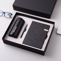 Carnet de notes A5 en similicuir style Dowling avec petit patch, idéal pour le bureau, et coffret cadeau isolant pour tasse à café pour réunions d'affaires