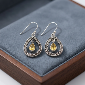 Wholesale Luxury Women's Natural <b>Citrine</b> Drop <b>Earrings</b> 925 Sterling Silver Handmade Open Teardrop - Product Image 3