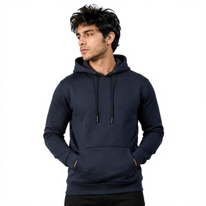 <b>Men's</b> <b>Navy</b> Blue Hooded Pullover Sweatshirt 100% Cotton <b>Fleece</b> Anti-Pilling Regular Fit Pocket Design Winter Wear - Product Image 1
