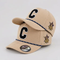 Casquette de baseball personnalisée en velours côtelé de qualité supérieure, 5 panneaux, broderie chenille, snapback, bicolore, pour hommes et femmes